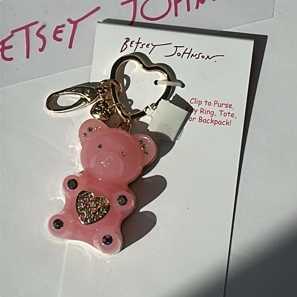 Betsey Johnson large pink gummy bear handbag charm key ring